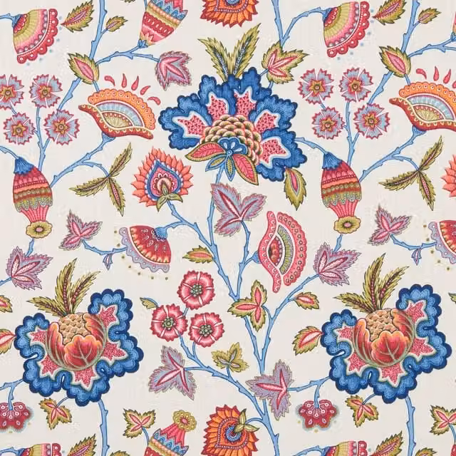 iLiv Summer Retro Floral Cotton Fabric Panel in Hot Pink, Blue and Multicolour