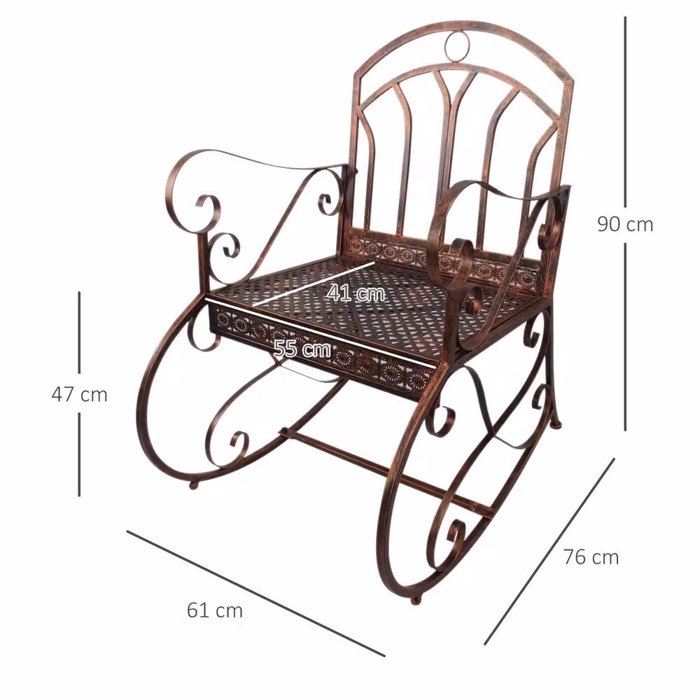 OUTSUNNY Antique Metal Double Seater Rocking Chair Bench with Armrests in Bronze – 2