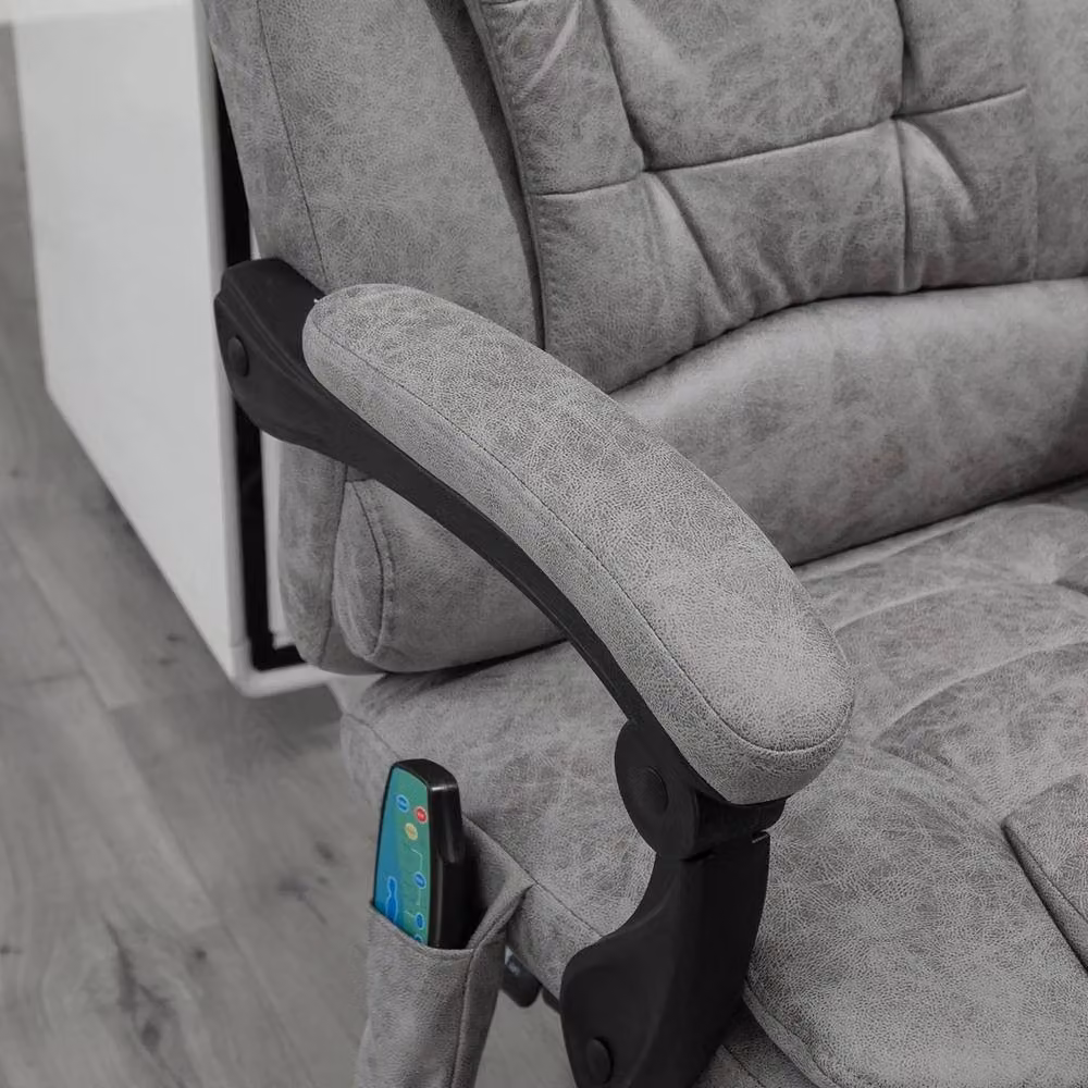 PAWNORA Grey Microfibre Executive Office Chair with 6-Point Heated Vibration Massage and Headrest – 3