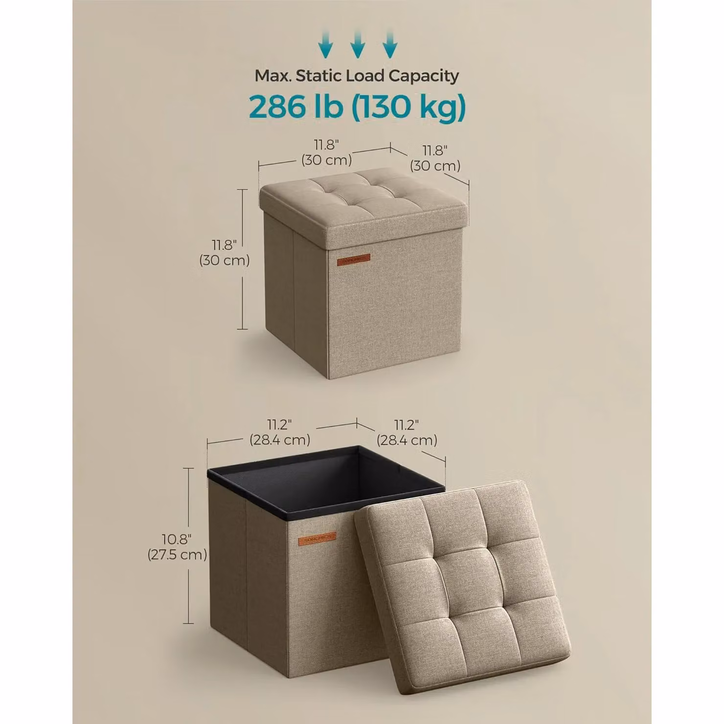 SONGMICS Small Foldable Storage Ottoman Foot Rest in Camel Brown – 2