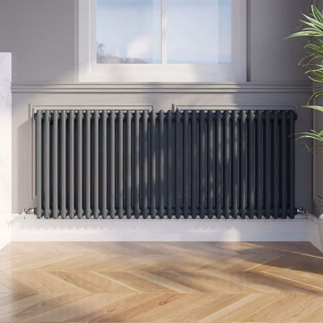 Temprazo Anthracite Steel Wall Mounted Column Radiator H: 119 cm, W: 30 cm, D: 7 cm