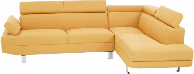Interiors by Premier Orsina Mid Century L-Shape Corner Sofa in Yellow Velvet with Adjustable Headrests – 1