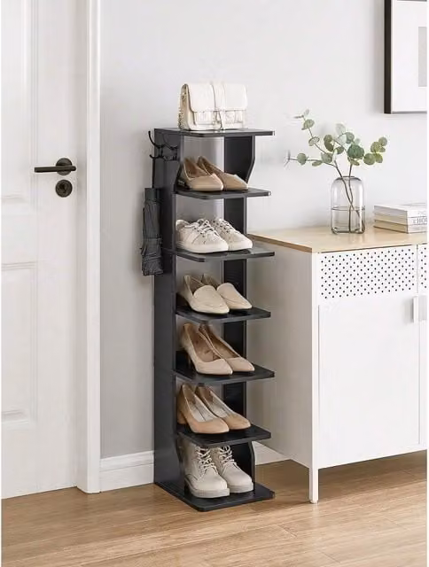 VASAGLE 7-Tier Slim Shoe Rack and Narrow Storage Organiser, Black
