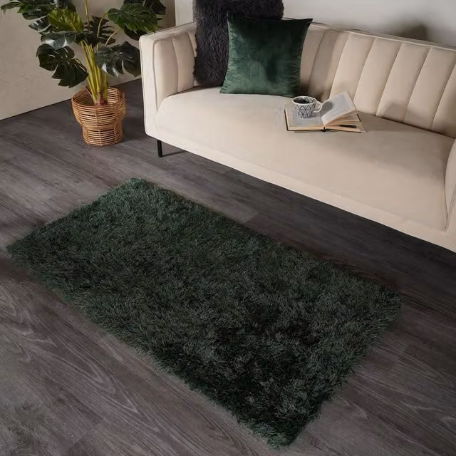 Sienna Home Green Shaggy Fluffy Glitter Rug, W: 80 cm, H: 80 cm, Pile: 5 cm