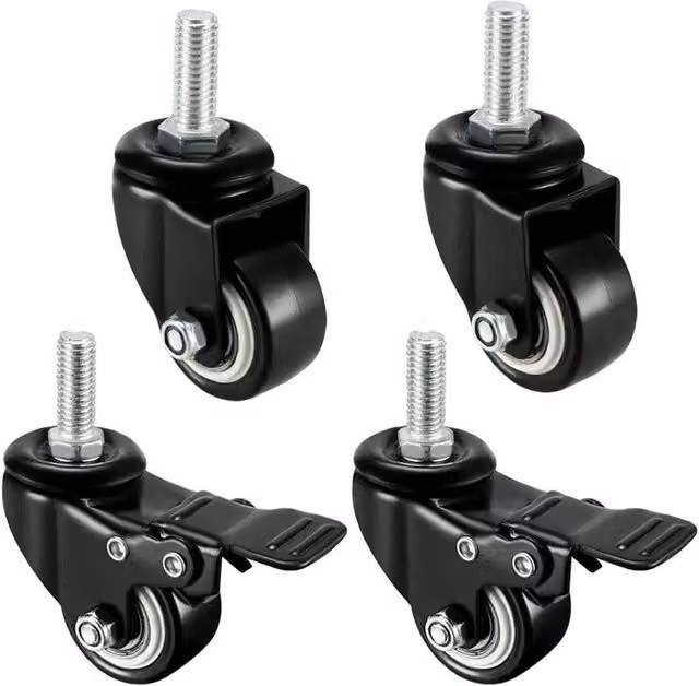 NESTLUNE 4-Pack Black Rubber 360 Degree Swivel Furniture Castor Wheels with Threaded Stem