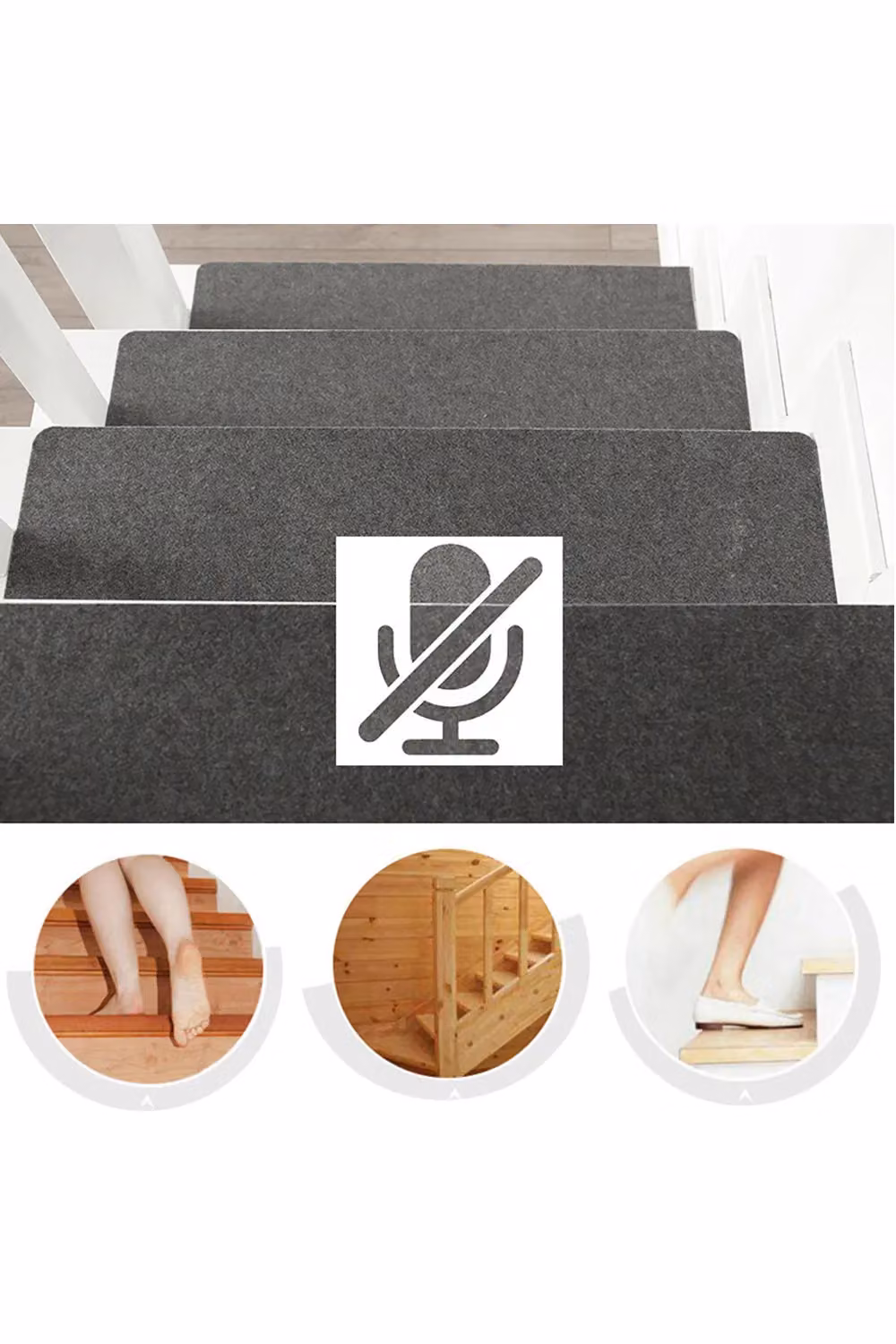 Living and Home 14 Pcs Non-Slip Self-Adhesive Stair Treads in Dark Grey, W/D/H: 55 x 20 x 0.2 cm – 3