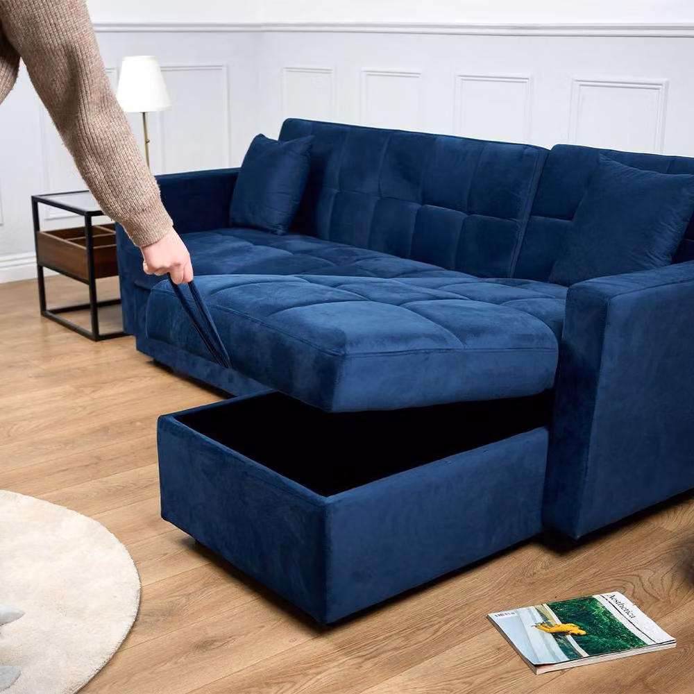 Bravich LTD Milo Reversible Corner Sofa Bed with Storage in Blue Velvet – 4