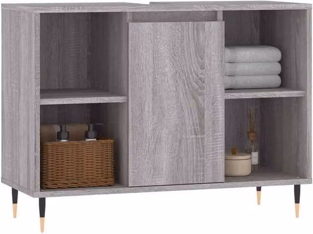 Berkfield Home Grey Sonoma Freestanding Bathroom Cabinet with Hinged Doors and Internal Shelves, W/D/H: 80 x 33 x 60 cm