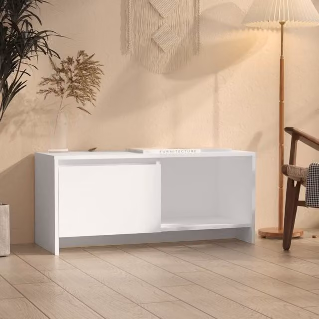 Berkfield Home White Matt TV Cabinet in Engineered Wood W/D/H: 90 x 35 x 40 cm