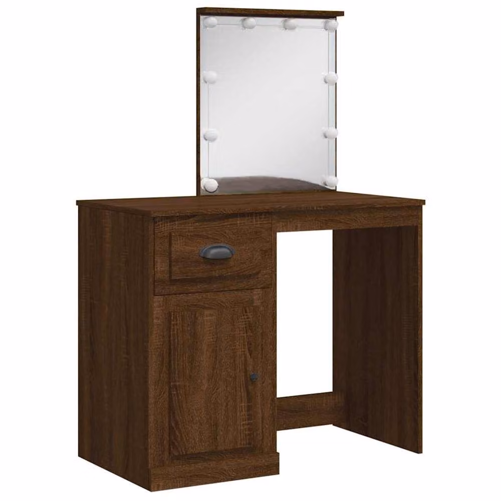 Berkfield Home Hollywood LED Dressing Table in Brown Oak, W/D/H: 90 x 42 x 132.5 cm – 3