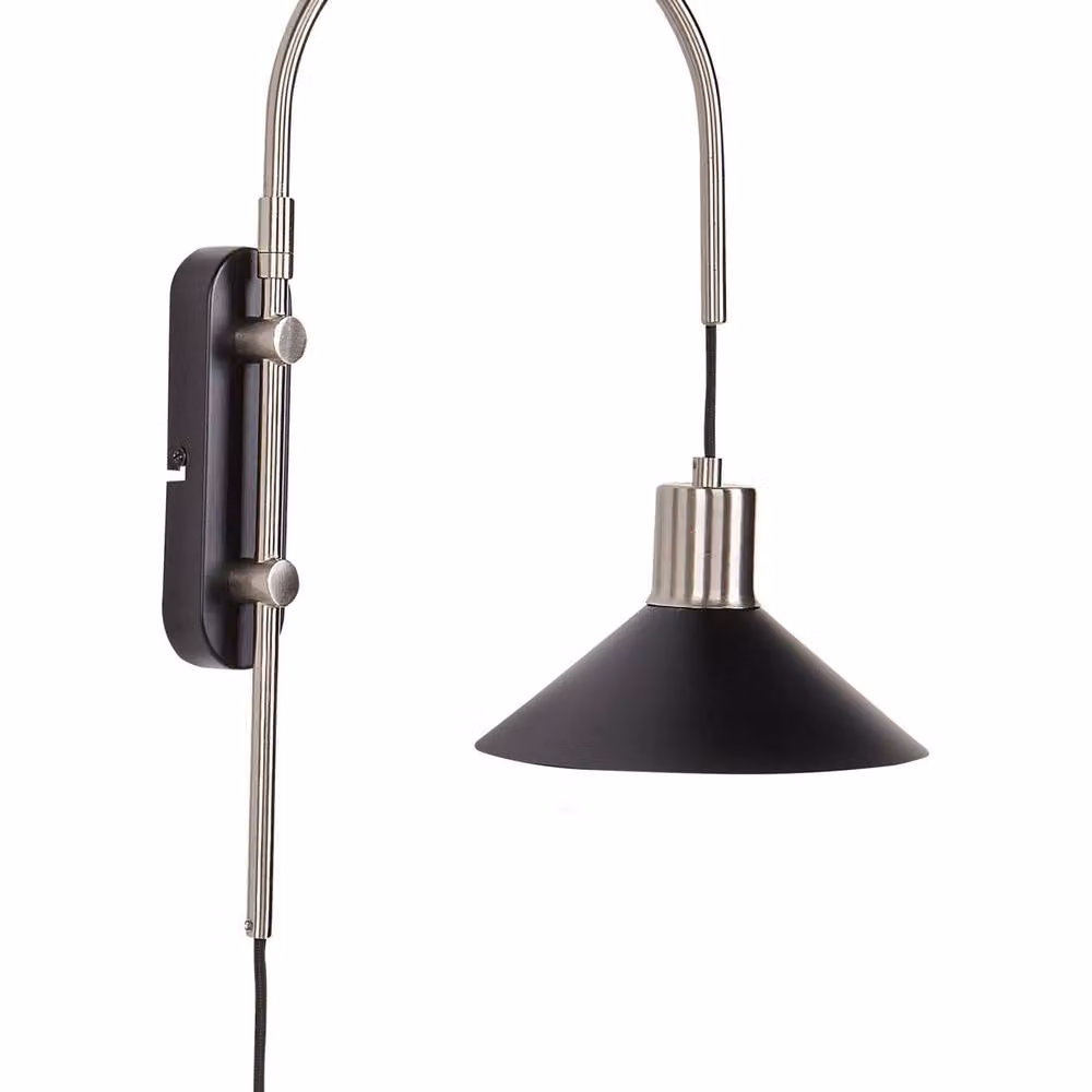 Wyld and Coco Industrial Metal Cone Wall Lamp in Black and Silver – 2