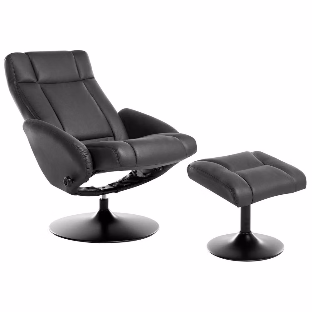 Wyld and Coco Swivel Recliner Armchair with Ottoman in Black Synthetic Leather – 2