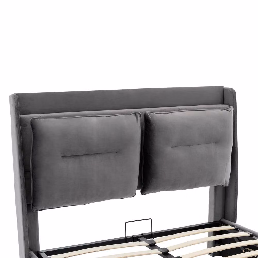STILVORA Grey Velvet Upholstered Double Bed with Storage Drawers and LED Under-Bed Lighting, W/D/H: 140 x 200 x 135 cm – 8