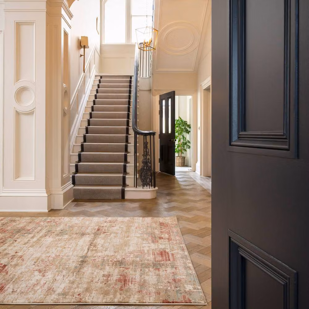 Kukoon Beige Distressed Abstract Soft Pile Woven Living Room Area Rug W: 280 cm, D: 380 cm – 2