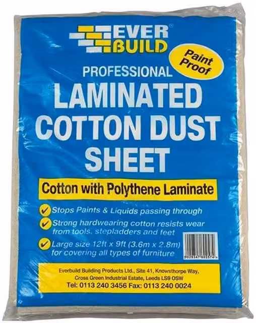Sika Absorbent Laminated Cotton Dust Sheet, Blue and Multicolour, W: 3.6 m, D: 2.7 m