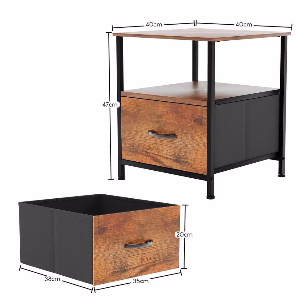 FORGEVIO Modern Brown Metal Single Drawer Chest of Drawers and Bedside Cabinet – 2
