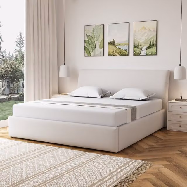Artemis Home Bethany Upholstered Fabric Superking Ottoman Bed Frame in Beige