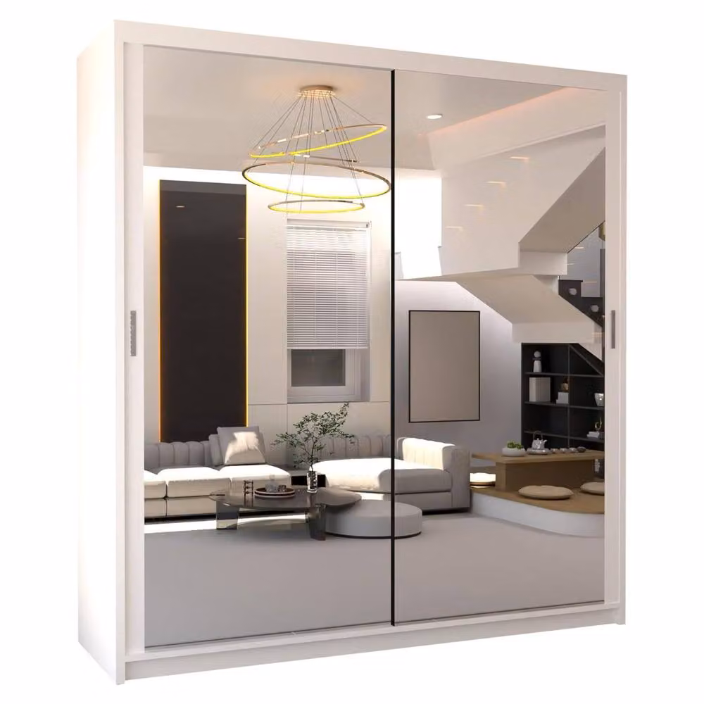 MN Furniture Double Mirror Sliding Door Wardrobe in White, W: 203 cm, H: 217 cm – 2