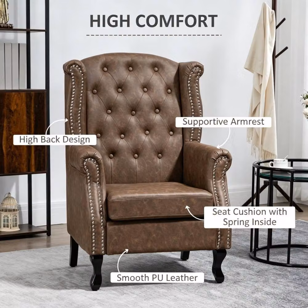 STILVORA Chesterfield Armchair with Brown Faux Leather Upholstery – 3