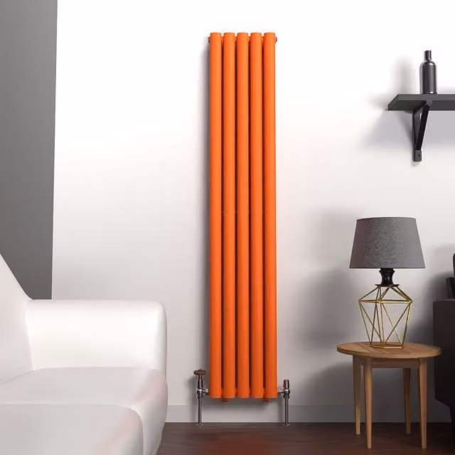 Lux Heat Oval Coloured Vertical Radiator in Sunburst Orange, H 160 cm x W 30 cm