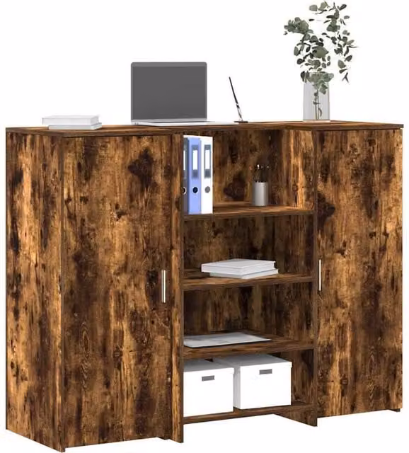 Berkfield Home Reception Desk in Smoked Oak Brown, W/D/H: 135 x 50 x 103.5 cm – 1