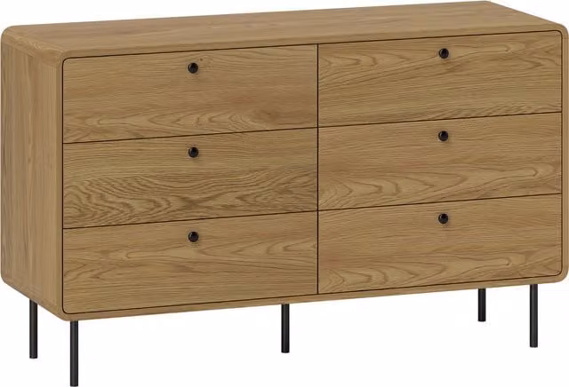 HOMCOM 6 Drawer Modern Freestanding Chest of Drawers in Brown and Black Oak Finish