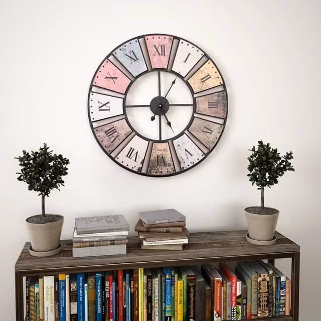 Berkfield Home Vintage Round Analogue Wall Clock with Quartz Movement, Multicolour, Diameter: 60 cm
