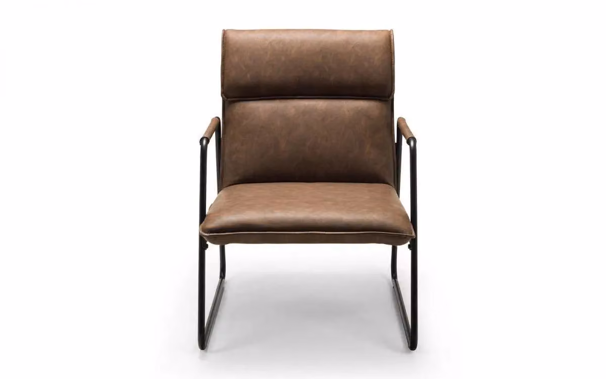 Ashfield Brown Faux Leather Armchair with Black Metal Frame – 2