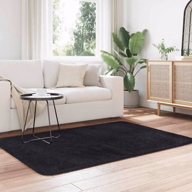 Berkfield Home NAVARRA Black Shaggy High Pile Polyester Rug, W: 120 cm, D: 170 cm – 1