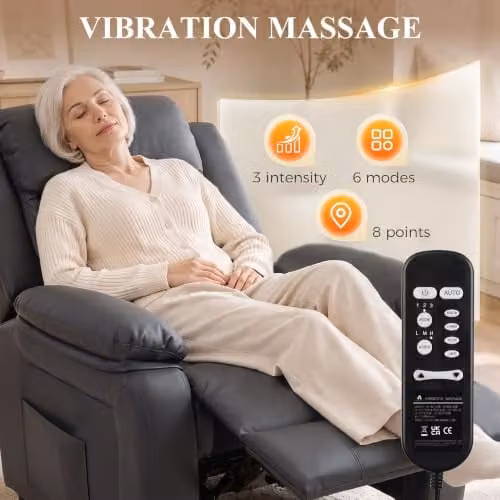 HOMCOM Dark Grey Riser and Recliner Chair with Vibration Massage and Powered Lift Assist for Seniors – 5