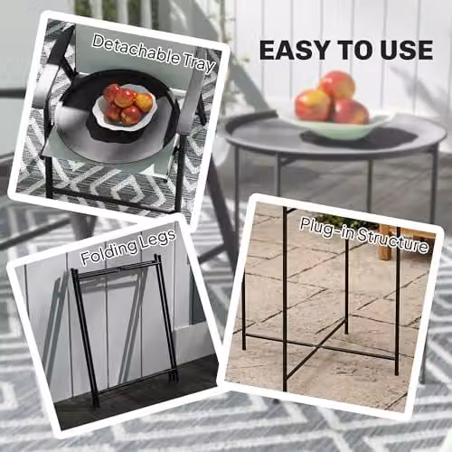 Outsunny Round Black Metal Garden Side Table with Removable Tray, W/D/H: 46 x 46 x 53 cm – 4