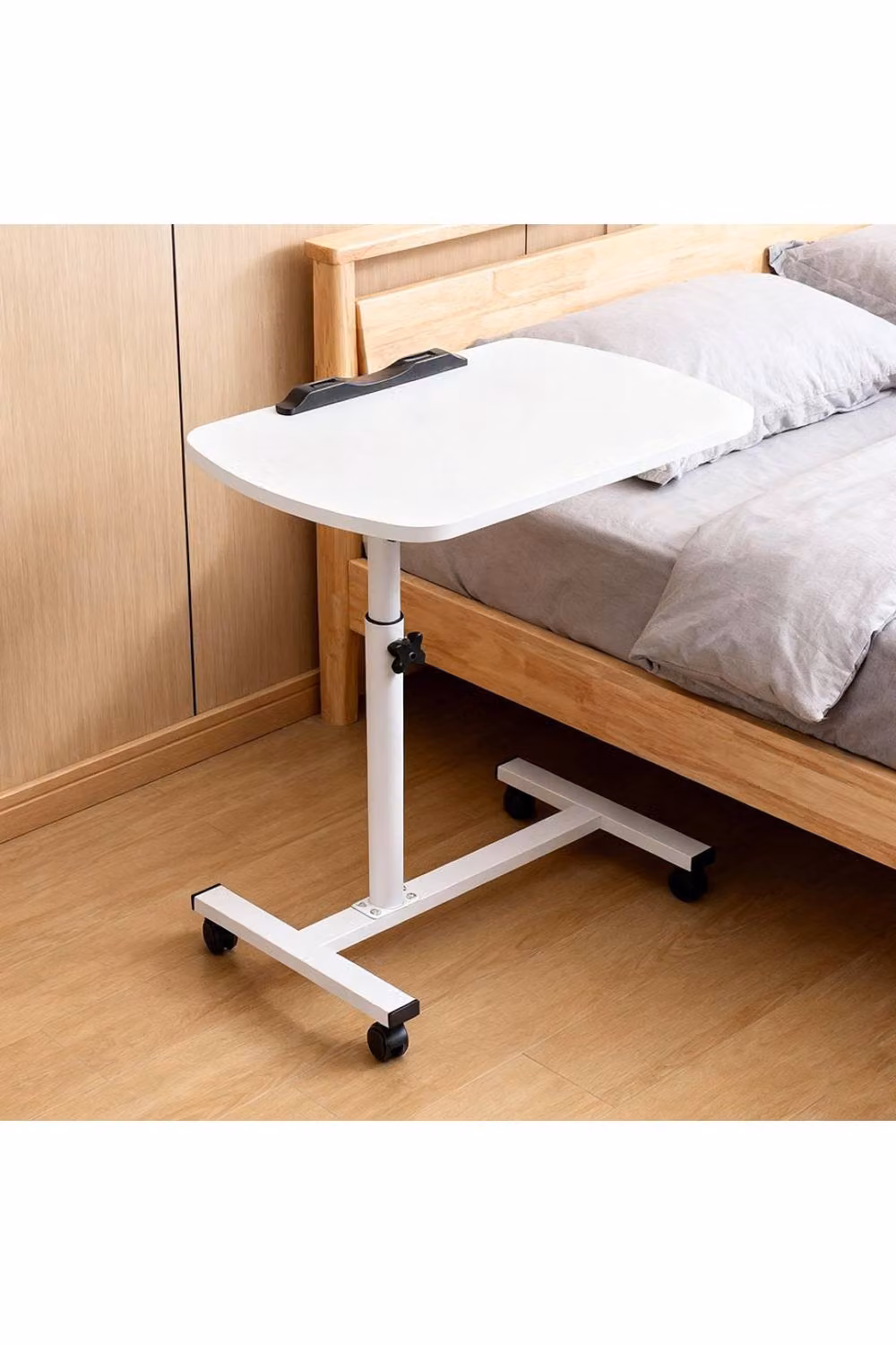 KDMD Adjustable Overbed Tray Table with Tilting Top and Castors in White – 2
