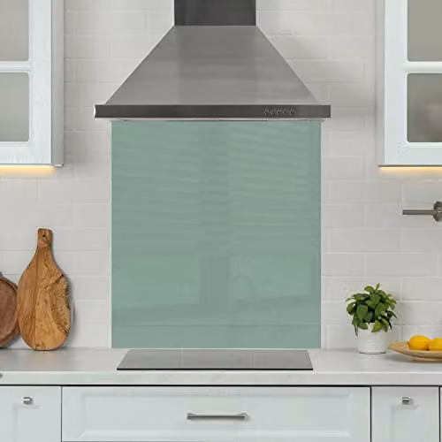 Green Glass Kitchen Splashback, Heat Resistant Toughened Tempered Glass with Polished Edges, W: 90 cm, H: 75 cm