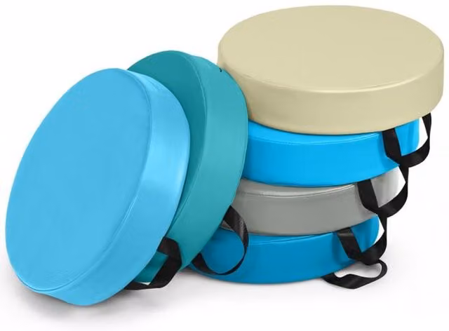 COSTWAY 6 Piece Set of Blue Round Ergonomic Faux Leather Kids Seat Cushions with Carry Handles