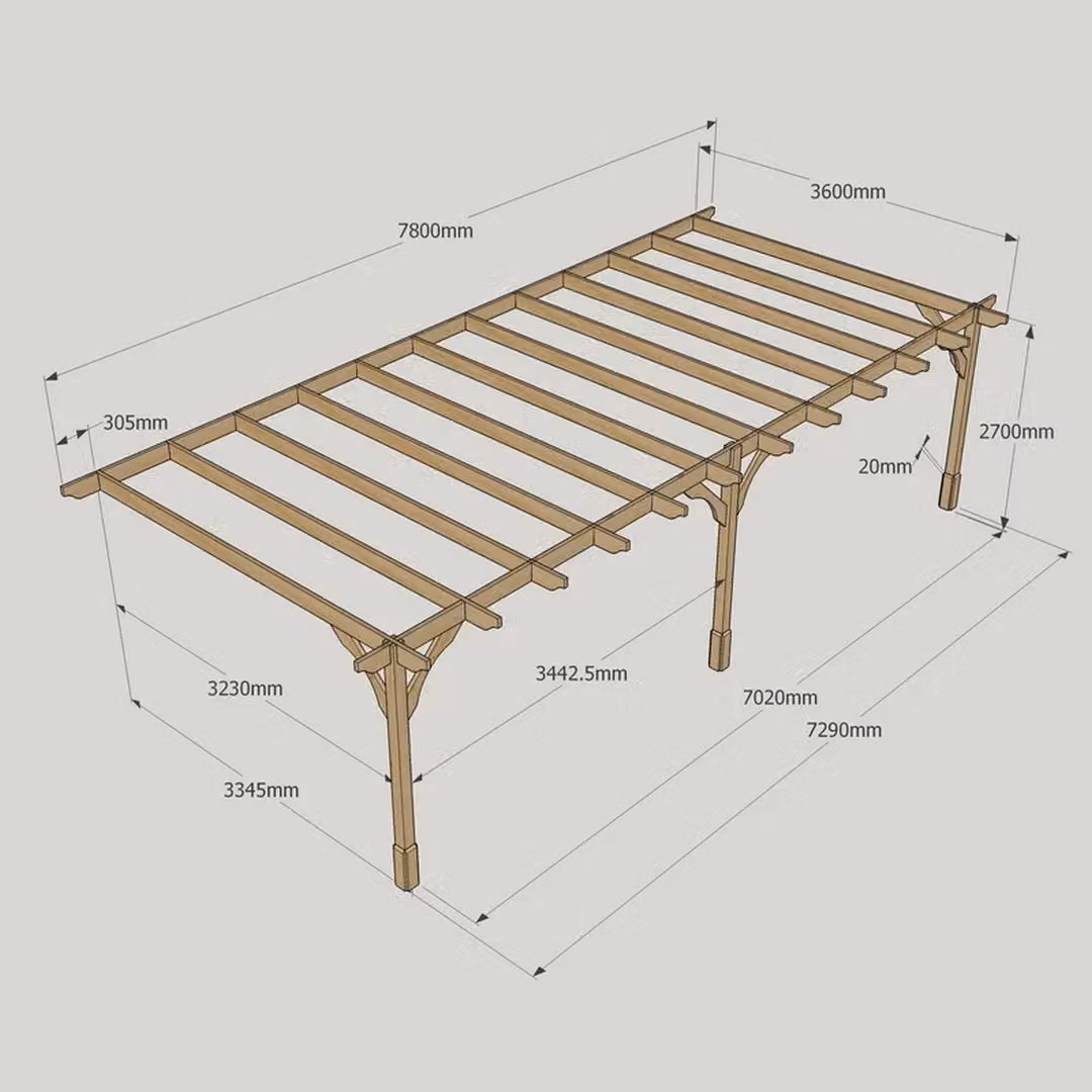 Rutland County Garden Furniture Ltd Wall Mounted Premium Lean-to Pergola with 3 Posts, W: 780 cm, D: 360 cm, H: 270 cm, Green and Brown – 5