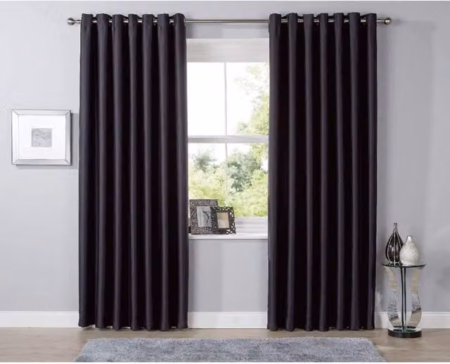 NewEdgeBlinds Plain Blackout Fabric Panel Curtains with Eyelets, Black, W: 167 cm, H: 228 cm