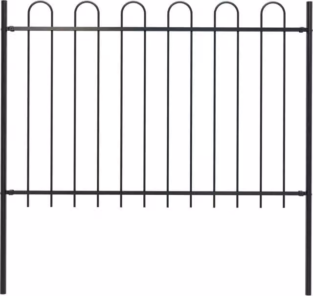 Berkfield Home Black Powder-Coated Steel Hoop Top Garden Fence, Height: 170 cm