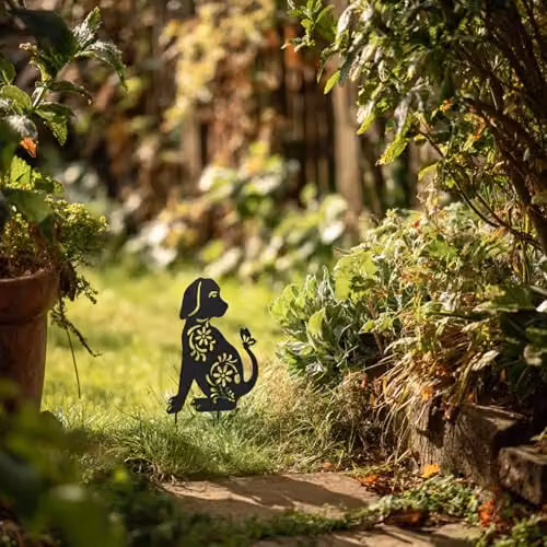 Nicoman Metal Dog Garden Silhouette Ornament with Floral Pattern, Black – 4