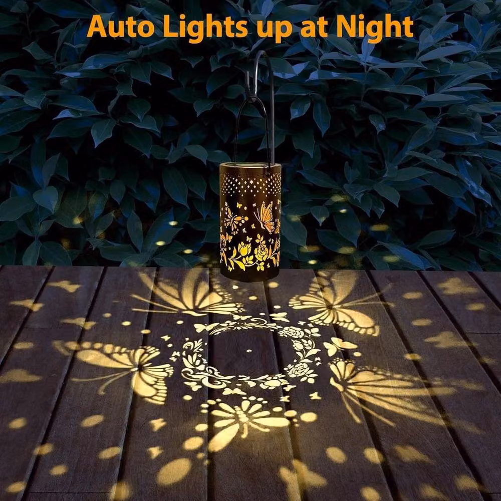 EONLION Solar Butterfly Projection Lantern in Bronze with Warm White Light, Height: 100 cm – 4