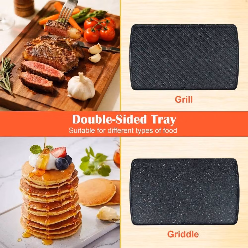 VOGREX Reversible Electric Grill Griddle in Black with Aluminium and Stainless Steel – 3
