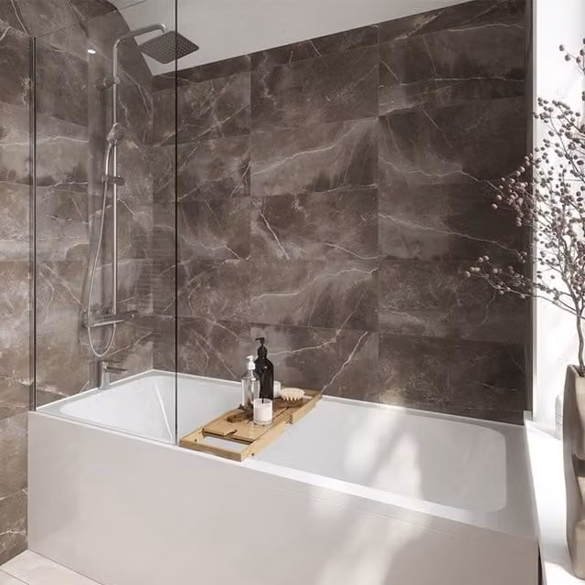 Johnson Tiles Melford Marble Effect Glossy Rectified Wall Tile Sample - Brown