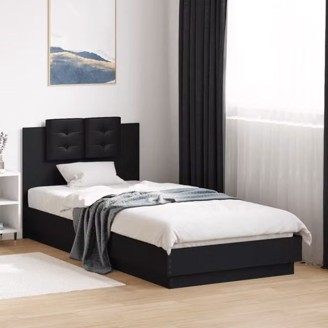 Berkfield Home Modern Upholstered Bed Frame in Black, W/D/H: 100 x 200 cm