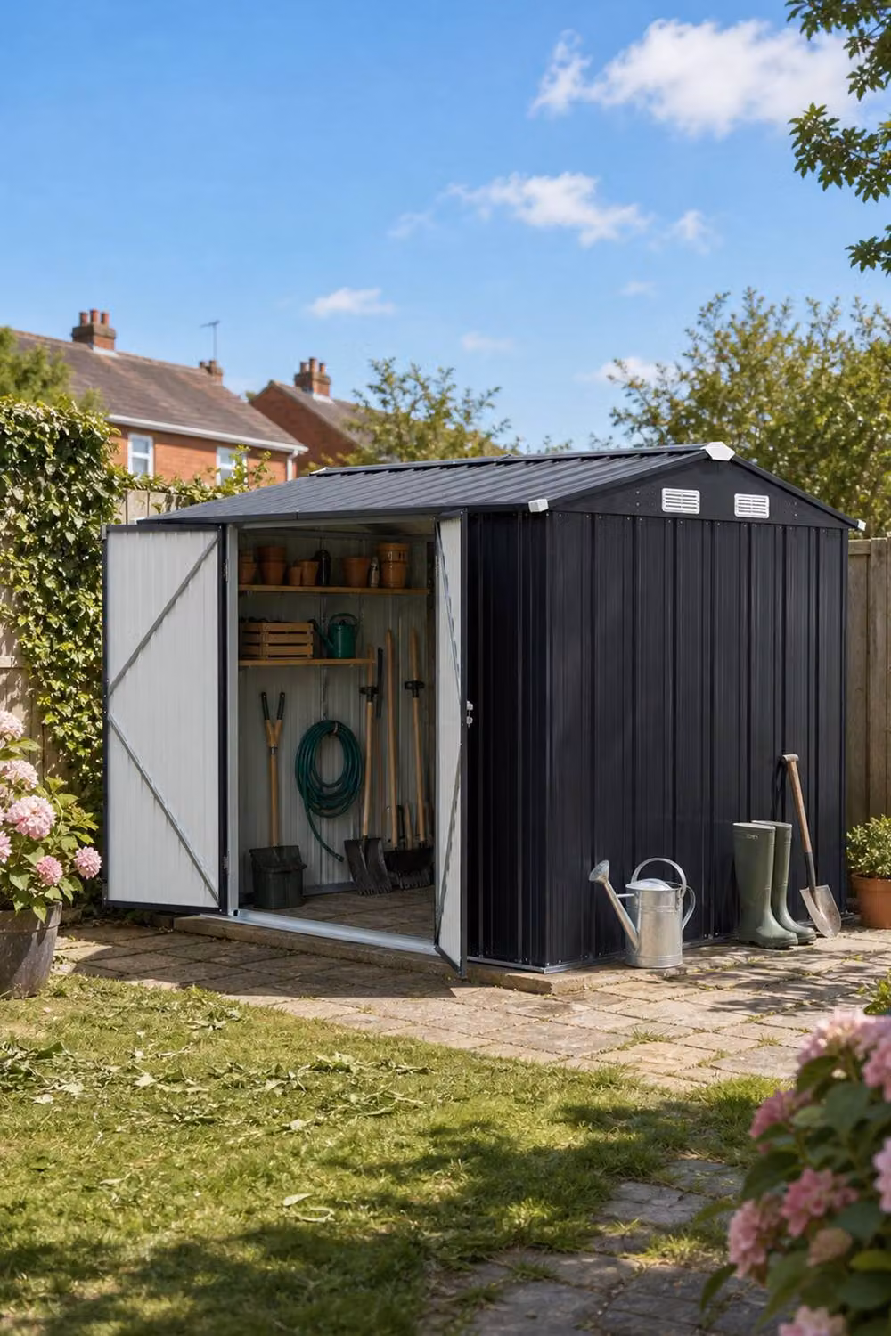 Garden Sanctuary Large Metal Garden Tool Storage Shed in Grey, W: 304.8 cm, D: 219.0 cm, H: 179.0 cm – 2