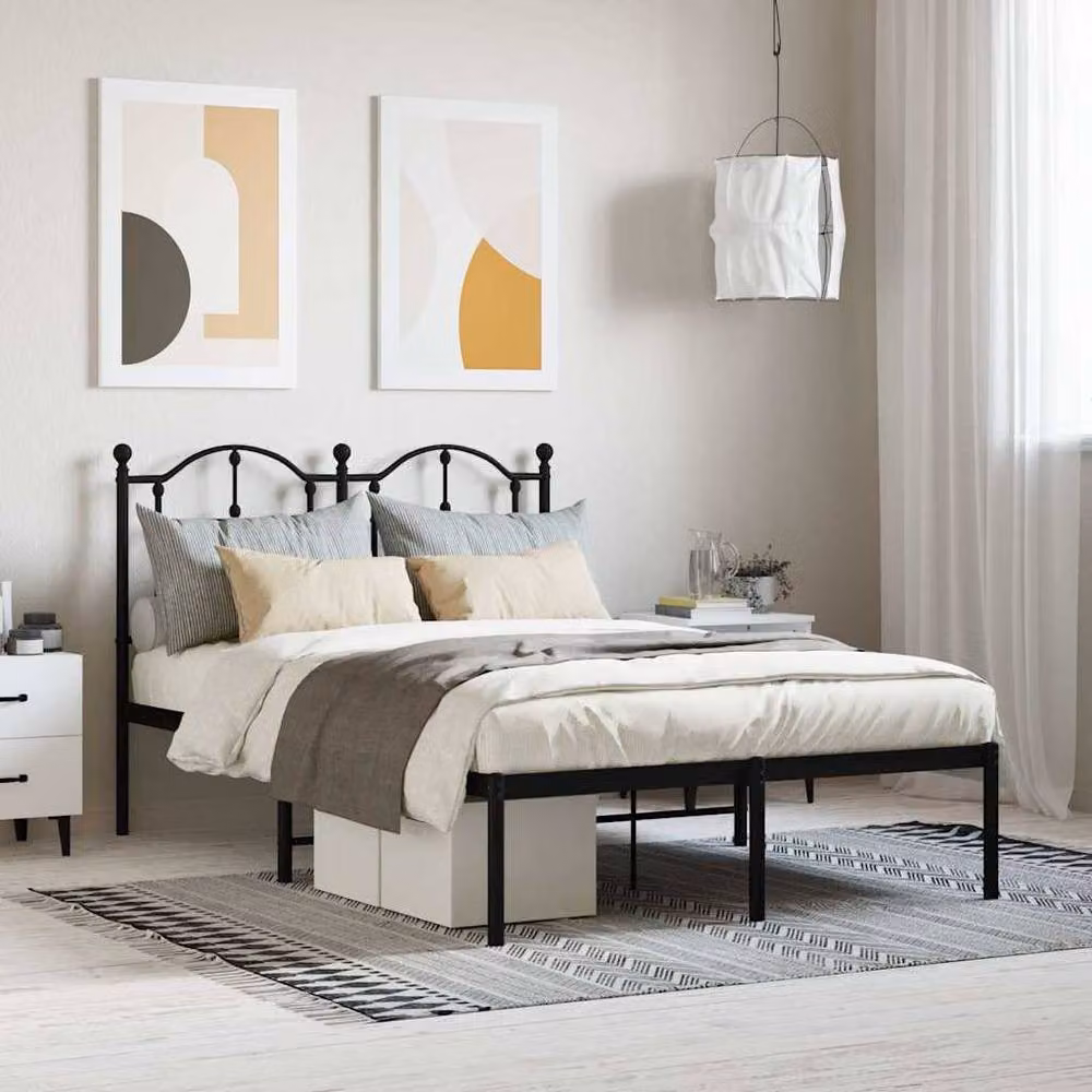 Berkfield Home Metal Bed Frame with Headboard in Black, W/D/H: 120 x 200 cm – 2