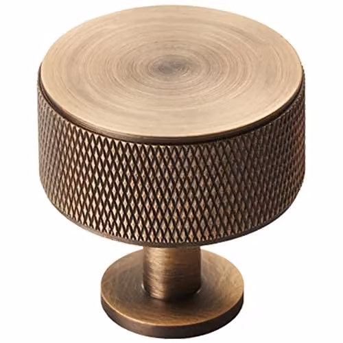 Loops Knurled Radio Cupboard Door Knob in Brushed Brass, 35mm Diameter