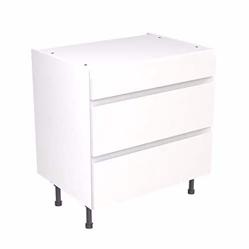 Kitchen Kit White Gloss Flatpack Base Cabinet with 3 Internal Drawers, W/D/H: 80.0 x 57.0 x 87.0 cm
