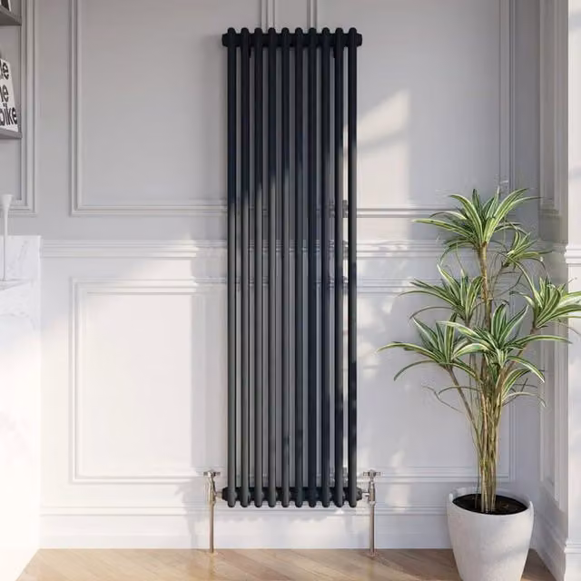Temprazo Colosseum Double Bar Column Radiator in Anthracite Grey, H: 119 cm, W: 30 cm, D: 7 cm