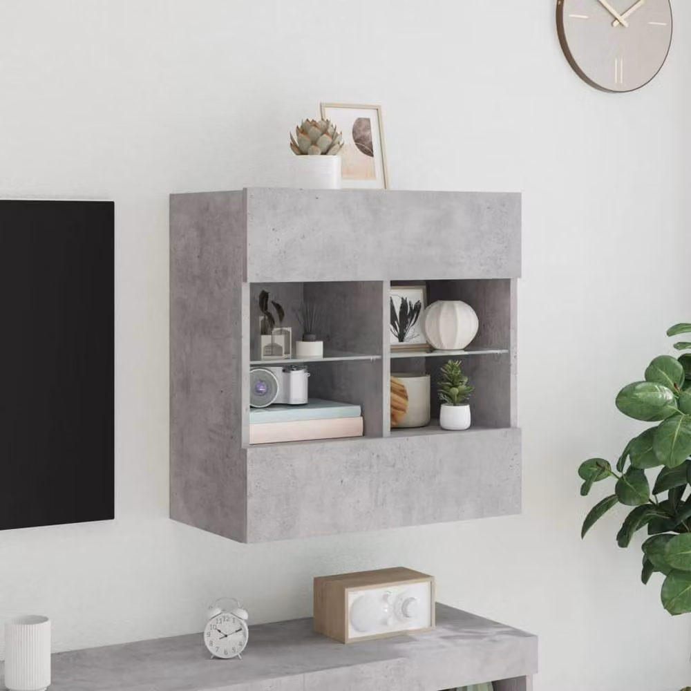 Berkfield Home Modern TV Wall Cabinet with LED Lights in Concrete Grey, W: 58.5 cm, D: 30 cm, H: 60.5 cm – 3