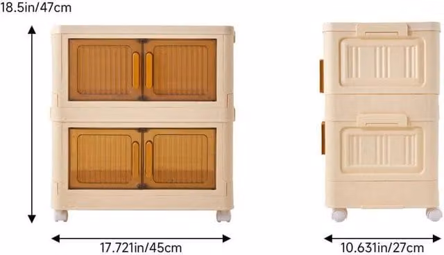 FORGEVIO 2 Tier Folding Large Storage Box in Beige and Transparent