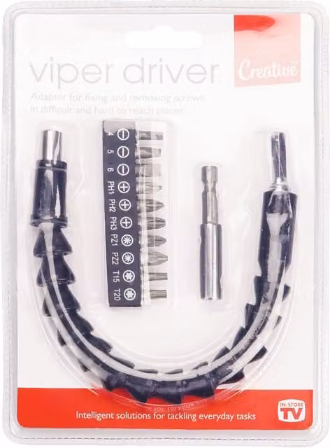 Creative Products Viper Driver Bit Holder in Black with Screwdriver and Drill Bits